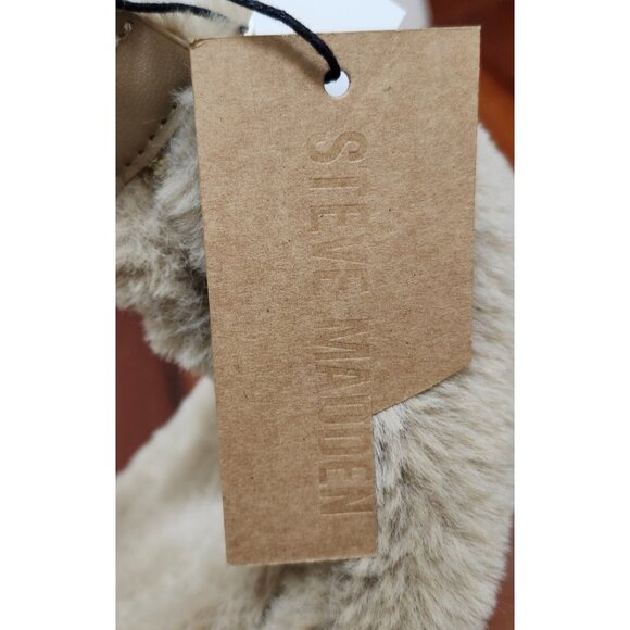 Steve Madden Faux Fur Shoulder Bag Crossbody Beige Plush Purse Gold Chain Strap - Picture 7 of 7